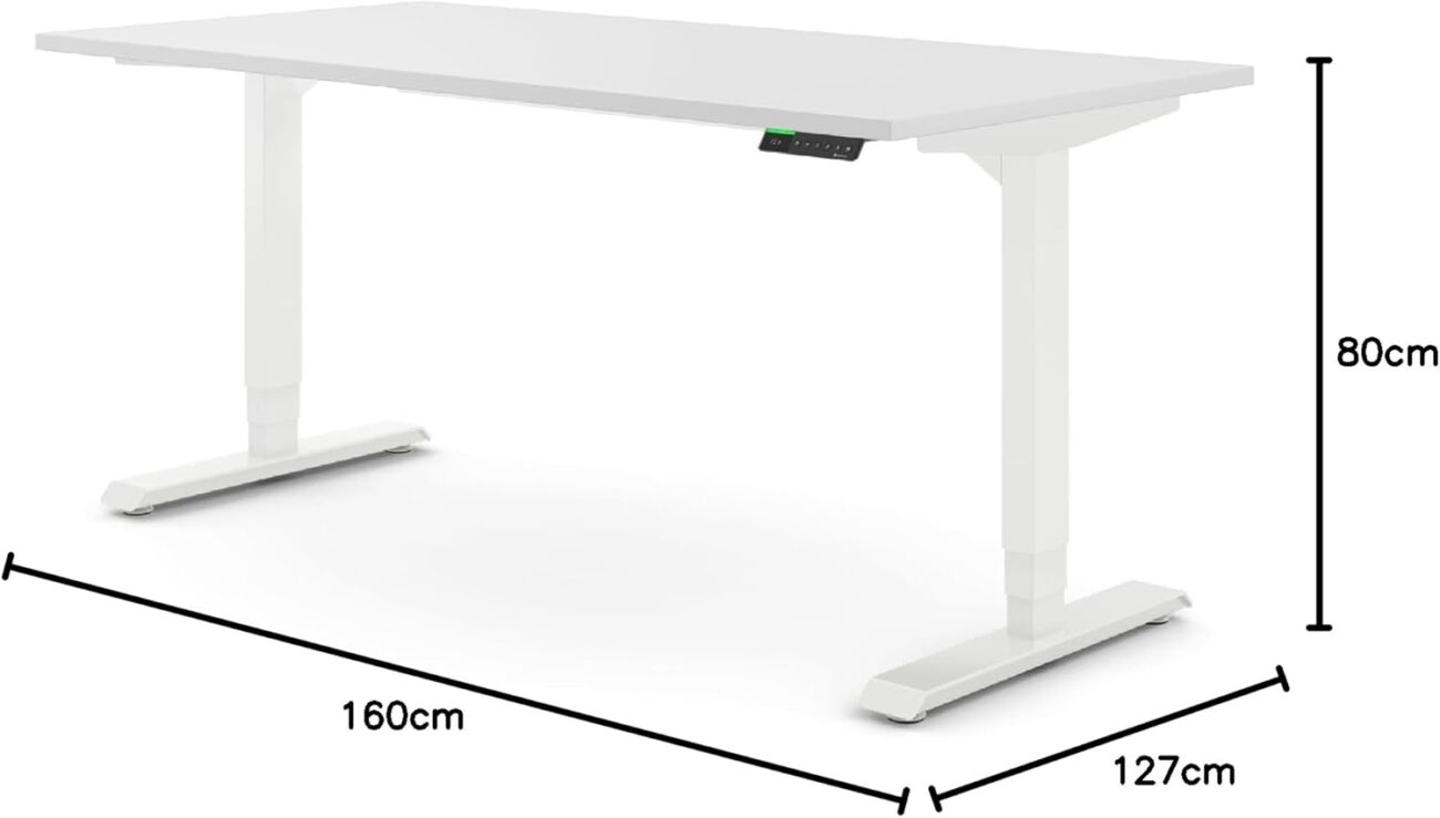 Ergotopia Desktopia Pro X Elektrisch höhenverstellbarer Schreibtisch, Ergonomischer Stehtisch für Büro oder Home Office (Weiß, Gestell Weiß, 180 x 80 cm)