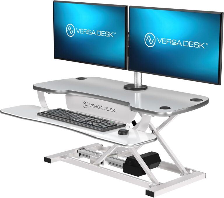 VERSADESK® PowerPro Stehtisch-Konverter, 91,4 x 61 cm, elektrisch, höhenverstellbar, Sitz-zu-Steh-Schreibtischerhöhung mit Tastaturablage und USB-Hub, ergonomischer Arbeitsplatz für Zuhause und Büro,