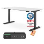 Ergotopia Desktopia Pro X Elektrisch höhenverstellbarer Schreibtisch, Ergonomischer Stehtisch für Büro oder Home Office (Weiß, Gestell Weiß, 180 x 80 cm)
