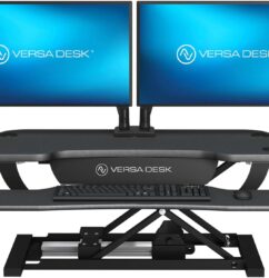 VERSADESK PowerPro™ Elektrischer Stehtisch-Konverter, höhenverstellbar, Sitz- und Stehpult-Erhöhung, Laptop- und Dual-Monitor-Desktop-Arbeitsplatz mit breiter Tastaturablage und USB-Anschluss, Schwarz
