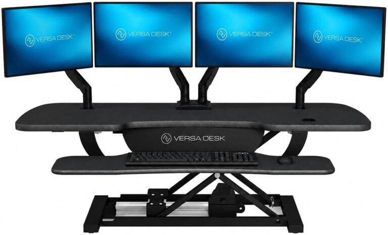 VERSADESK PowerPro Elektrischer Stehpult-Konverter, 122 cm, höhenverstellbar, Sitz-Steh-Schreibtischerhöhung für mehrere Monitore, motorisierter Desktop-Arbeitsplatz mit breiter Tastaturablage