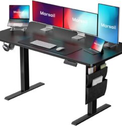 Marsail höhenverstellbarer Stehpult, elektrischer Stehpult mit Aufbewahrungstasche, für Heimbüro, Computertisch, Speichervoreinstellung mit Kopfhörerhaken, 160 cm