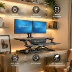 VERSADESK PowerPro™ Elektrischer Stehtisch-Konverter, höhenverstellbar, Sitz- und Stehpult-Erhöhung, Laptop- und Dual-Monitor-Desktop-Arbeitsplatz mit breiter Tastaturablage und USB-Anschluss, Schwarz