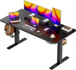 Huuger Elektrischer Stehpult, Stehpult, 70,1 cm tiefer Schreibtisch, 71,9 cm bis 118,1 cm höhenverstellbarer Schreibtisch, Computertisch mit 2 Haken, Kabelclips, 3 voreingestellte Höhen, Bürotisch,
