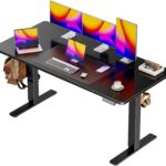Huuger Elektrischer Stehpult, Stehpult, 70,1 cm tiefer Schreibtisch, 71,9 cm bis 118,1 cm höhenverstellbarer Schreibtisch, Computertisch mit 2 Haken, Kabelclips, 3 voreingestellte Höhen, Bürotisch,