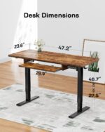 Marsail Elektrischer Stehpult mit ergonomischer Tastaturablage, verstellbarer Schreibtisch mit 69,8 cm bis 118,6 cm Höhenbereich, 4 Speichervoreinstellungen, sanftes und leises Anheben, 121,9 x 61 cm,