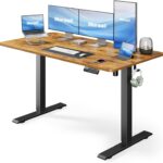 Marsail Elektrischer Stehpult, höhenverstellbar, Heimbüro, Schreibtisch, groß, 140 x 61 cm, Sitz-Steh-Computertisch, mit 4 Speichervoreinstellungen, Kopfhörerhaken, Kabel-Organizer, rustikales Braun