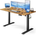Marsail Elektrischer Stehpult, höhenverstellbar, Heimbüro, Schreibtisch, groß, 140 x 61 cm, Sitz-Steh-Computertisch, mit 4 Speichervoreinstellungen, Kopfhörerhaken, Kabel-Organizer, rustikales Braun