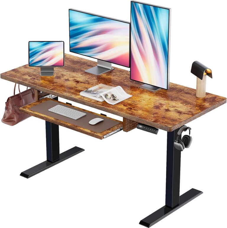 Marsail Elektrischer Stehpult mit ergonomischer Tastaturablage, verstellbarer Schreibtisch mit 69,8 cm bis 118,6 cm Höhenbereich, 4 Speichervoreinstellungen, sanftes und leises Anheben, 121,9 x 61 cm,