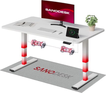 SANODESK Höhenverstellbarer Schreibtisch 120×80 cm, Dual-Motor Steh-Sitz Tisch mit 3-stufigen Beinen & USB, leises Premium-System mit Memory-Funktion und Kollisionsschutz (Weiß+Weiß)