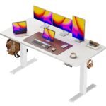 Huuger Elektrischer Stehpult, Stehpult, 70,1 cm tiefer Schreibtisch, 71,9 cm bis 118,1 cm höhenverstellbarer Schreibtisch, Computertisch mit 2 Haken, 3 voreingestellte Höhen, Bürotisch, rustikales