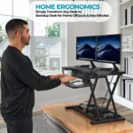 VERSADESK PowerPro™ Elektrischer Stehtisch-Konverter, höhenverstellbar, Sitz- und Stehpult-Erhöhung, Laptop- und Dual-Monitor-Desktop-Arbeitsplatz mit breiter Tastaturablage und USB-Anschluss, Schwarz